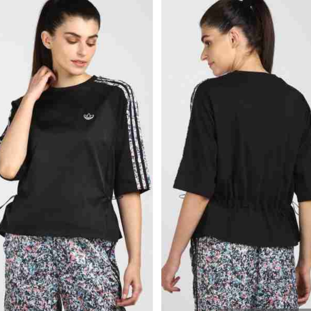NEW Adidas Drawstring Active Streetwear Pullover Top Women's Sz Med Black NWT